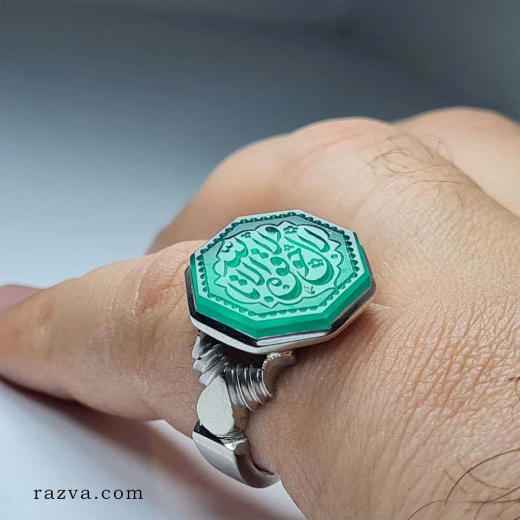خاتم بعقيق أخضر مصنوع يدويًا