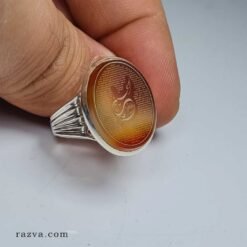 خاتم أنيق بعقيق برتقالي محفور بنقش روحاني