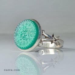 خاتم عقيق أخضر منقوش الله