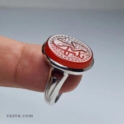 خاتم فضة إيراني عقيق يمني أحمر يدوي