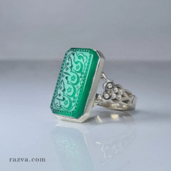 خاتم عقيق يدوي أخضر بنقش حسين مني وأنا من حسين