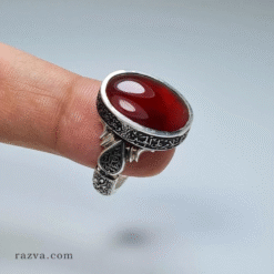 خاتم فضة رجالي فاخر بحجر عقيق يماني أحمر طبيعي