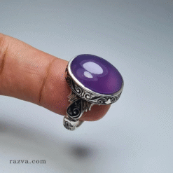 خاتم فضة يدوي بحجر عقيق بنفسجي داكن