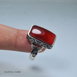 خاتم فضة يدوي فاخر بحجر عقيق أحمر