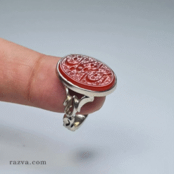 خاتم فضة يدوي بتصميم بسيط وحجر عقيق أحمر