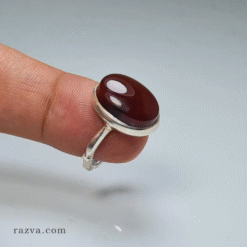 خاتم فضة يدوي بحجر عقيق أحمر داكن