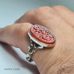 خاتم عقيق يماني أحمر بنقش أمن المتوکلون