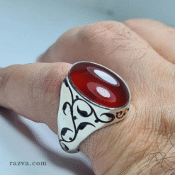 خاتم عقيق يماني أحمر بتصميم تقليدي إيراني