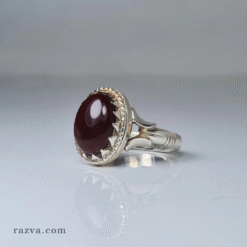 خاتم عقيق يماني فضة بحجر أحمر داكن مناسب للجنسين