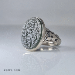 خاتم فضة للرجال بحجر عقيق أسود ونقش إسلامي