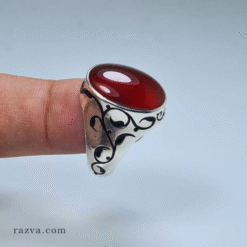 خاتم فضة يدوي بحجر عقيق يماني أحمر