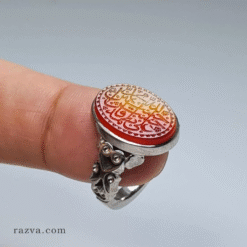 خاتم عقيق يماني بحجر أحمر طبيعي وتصميم فضة يدوي