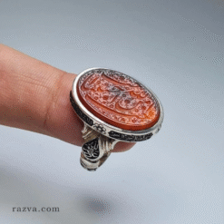 خاتم يدوي بحجر عقيق يمني فضة 925 ونقوش من سورة الكوثر