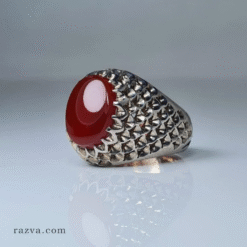 خاتم يدوي رجالي بحجر عقيق يمني فضة 925 تصميم استثنائي