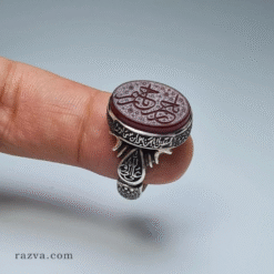 خاتم عقيق يمني يدوي بحجر أحمر منقوش يناسب الرجال