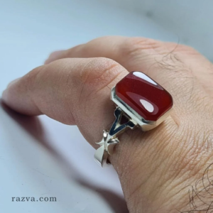 خاتم فضة 925 بحجر عقيق يمني مستطيل تصميم كلاسيكي