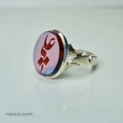 خاتم فضة يدوي ٩٢٥ مع حجر عقيق أحمر طبيعي ونقش علي ع