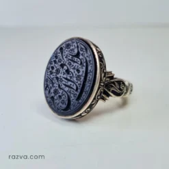 خاتم إسلامي رجالي من الفضة ٩٢٥ بحجر عقيق أسود يماني طبيعي