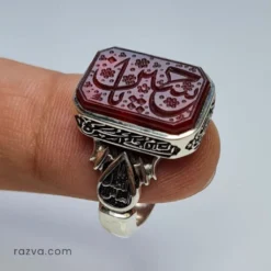 خاتم فضة ٩٢٥ عقيق يماني للرجال بنقوش شيعية يدوية