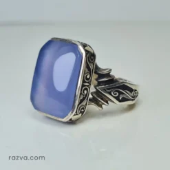 خاتم رجالي شرقي من الفضة بحجر عقيق بنفسجي يماني طبيعي
