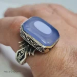 خاتم عقيق بنفسجي يماني رجالي من الفضة بتصميم مستطيل أنيق