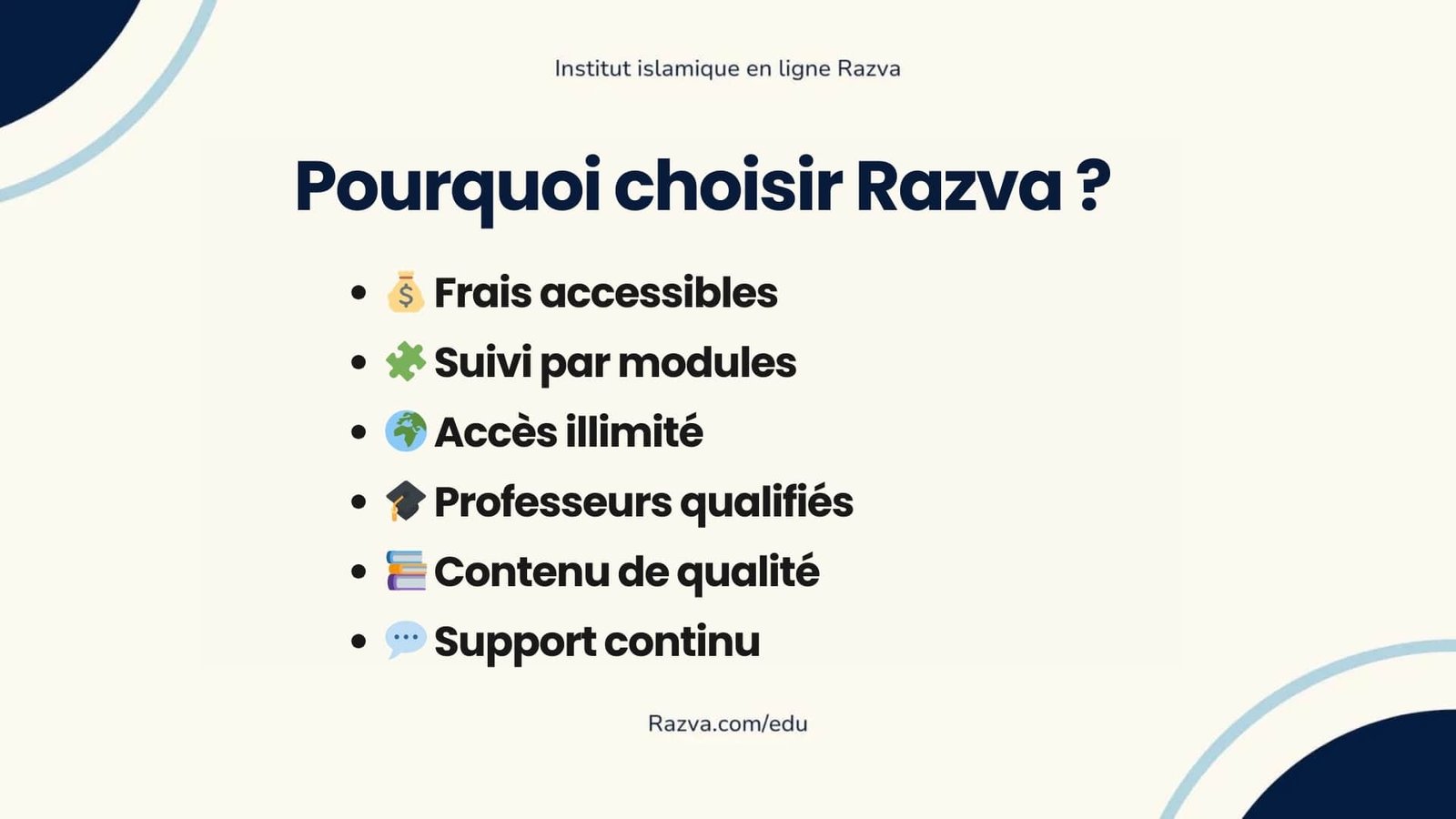 Avantages de l’Institut des Études Islamiques à distance Razva en France