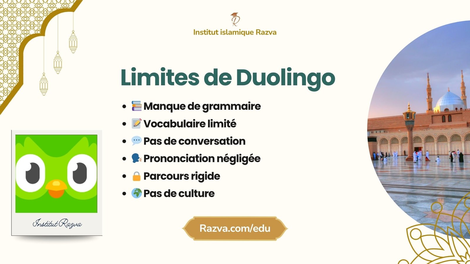 Limites pédagogiques principales de Duolingo pour apprendre l’arabe