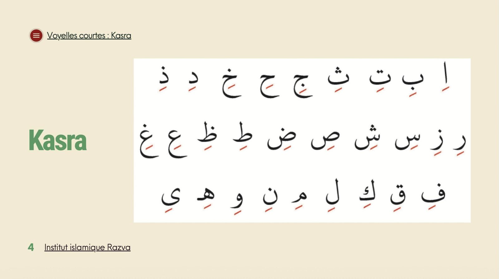voyelle courte kasra
