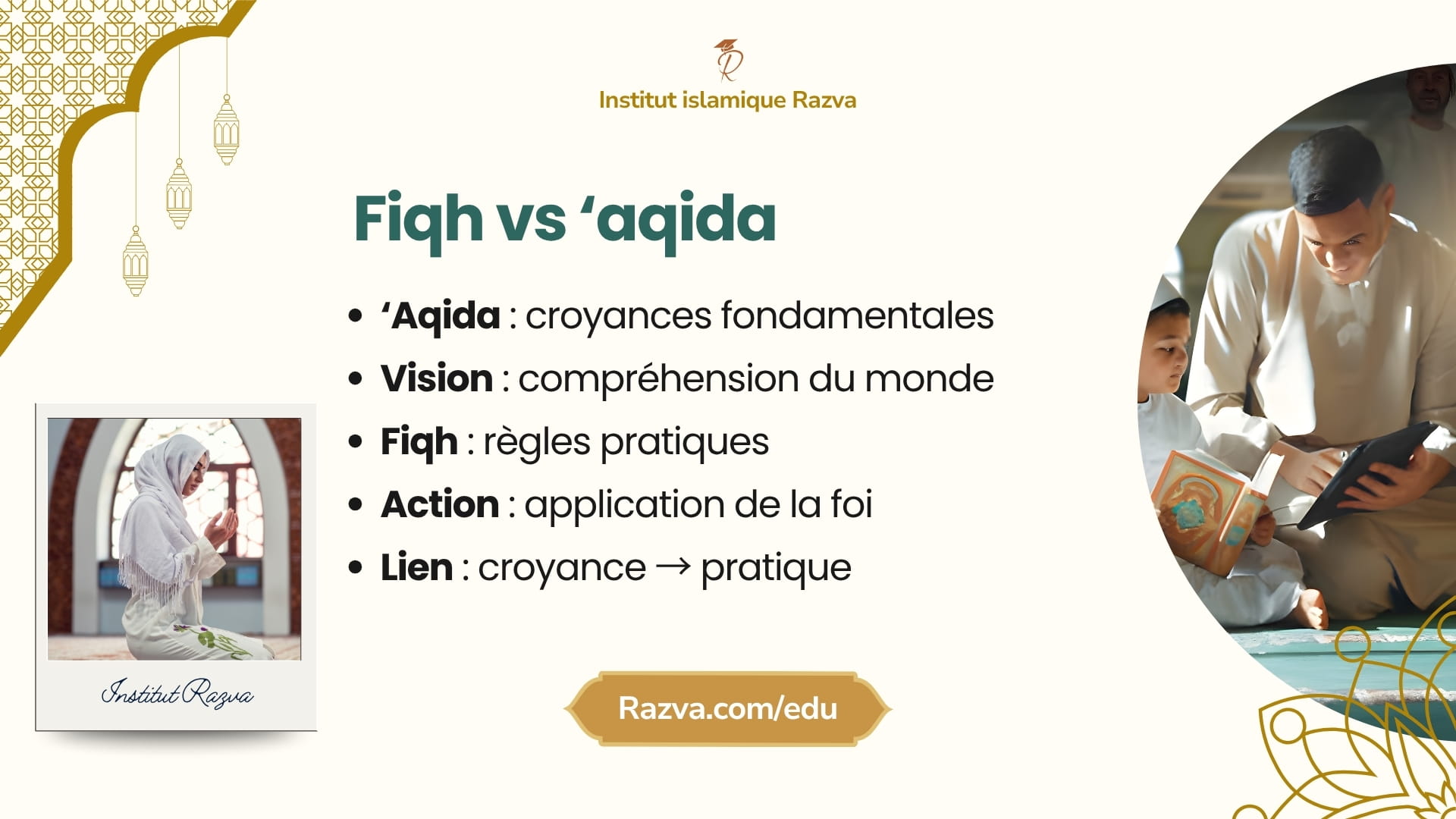 Différence entre fiqh et aqida en islam croyance et pratique religieuse