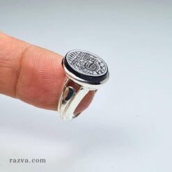 Bague en argent 925 avec agate noire gravée 'Ayn Ali (a)