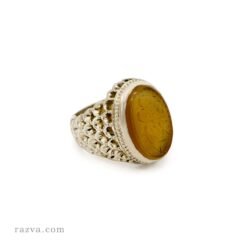 Bague homme artisanale en argent 925 avec agate yéménite orange gravée