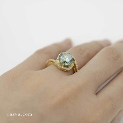 Bague en argent 925 avec pierre précieuse moissanite verte