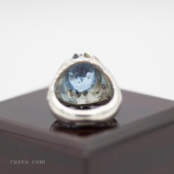 Bague artisanale en argent 925 avec pierre topaze bleue et saphirs