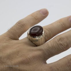 Bague homme argent 925 avec agate yéménite rouge foncé artisanale