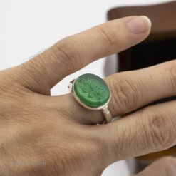 Bague artisanale en argent 925 avec agate verte gravée pour hommes et femmes