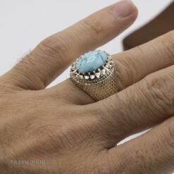 Bague homme en argent 925 avec turquoise Neyshabour artisanale