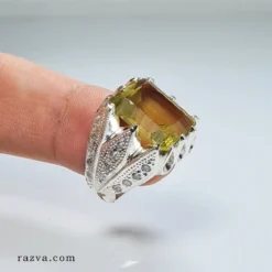 Bague citrine véritable en argent pour hommes