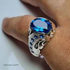 Bague homme en argent 925 avec pierre topaze bleue naturelle