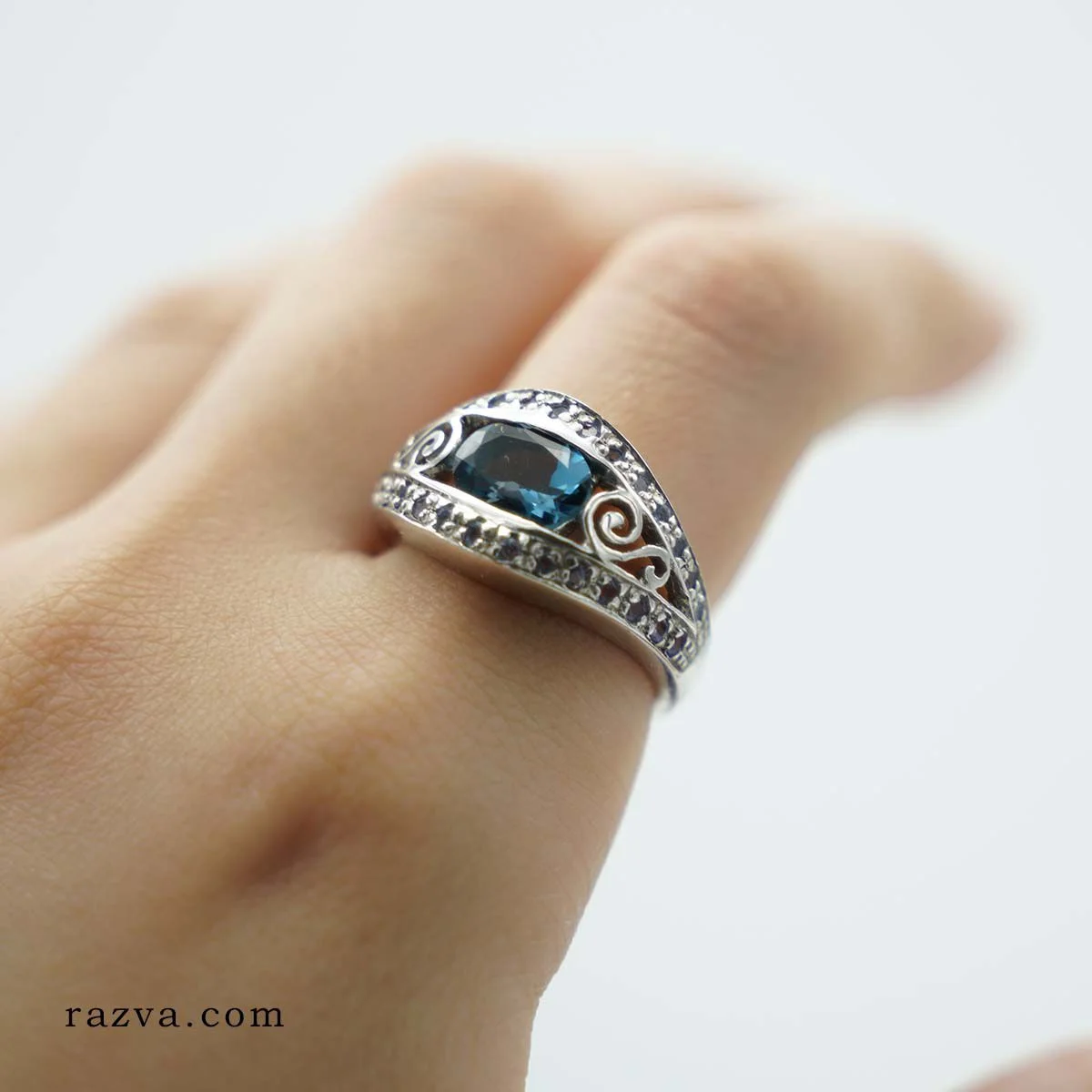 bague en argent 925 pour femme avec pierre topaze bleue naturelle