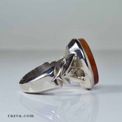 Bague artisanale islamique pour homme avec pierre rouge naturelle et inscription