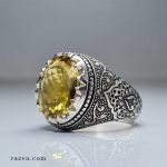 Bague pour homme en argent 925 avec pierre naturelle citrine