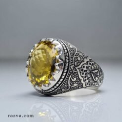 Bague pour homme en argent 925 avec pierre naturelle citrine