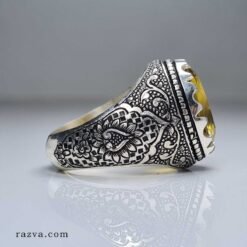 Bague homme en argent 925 avec pierre citrine jaune solaire