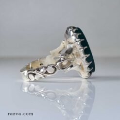 Bague homme en argent 925 avec calligraphie florale et pierre verte