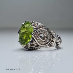 Bague artisanale pour homme en argent 925 avec pierre verte
