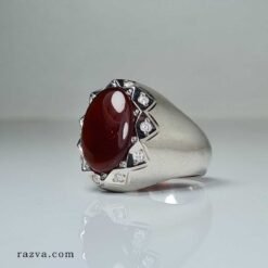 Bague musulmane pour homme en agate rouge yéménite et argent
