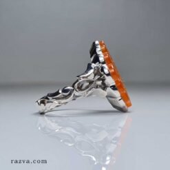Bague artisanale en argent 925 avec agate orange gravée Yâ Aba Abd Allah (a)