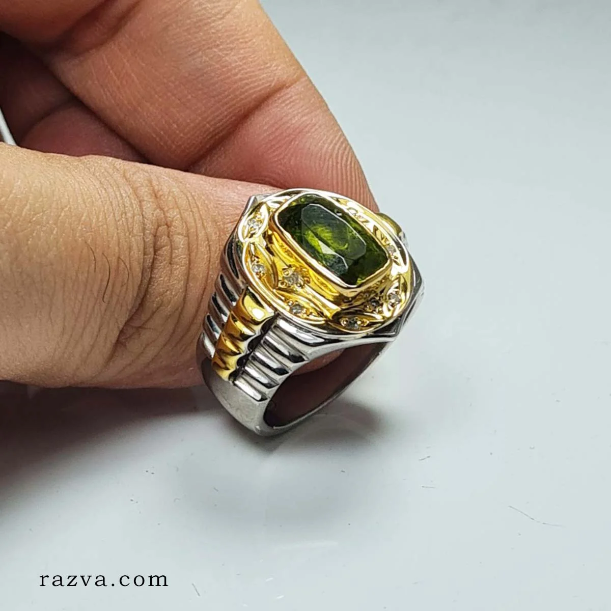 bague en argent 925 avec péridot vert pour homme, bijou mariage artisanal