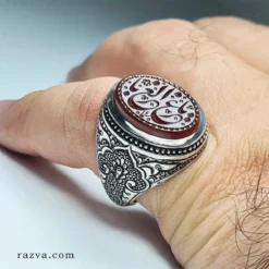 Bague homme argent artisanale avec agate rouge