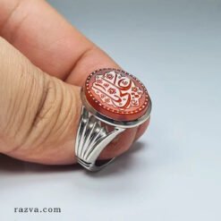 Chevalière islamique homme avec pierre d’agate rouge naturelle